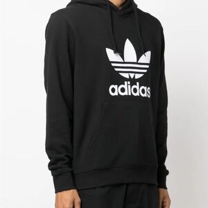 Adidas Men's Black and White Trefoil Hoodie
